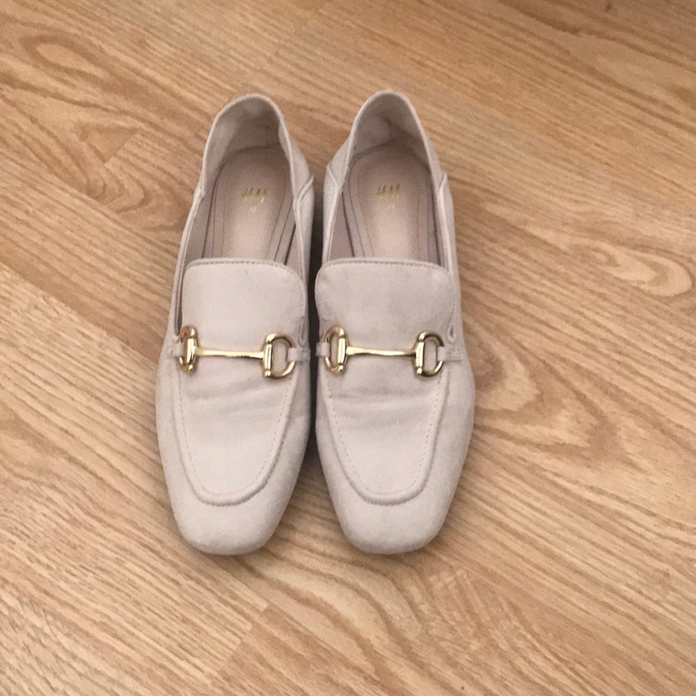 Soft pink faux suede loafers